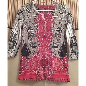 Style & Co. Pink and Black Embellished Paisley Top